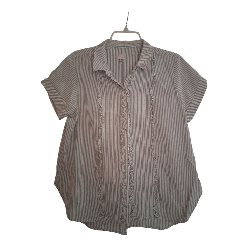 a.n.a Women's Striped Button Down Shirt - Gray